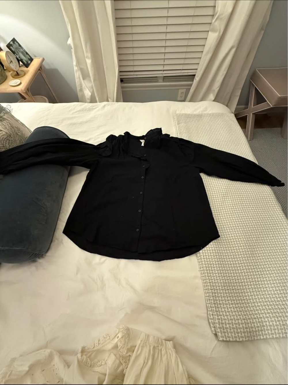 H&M Black Linen Button-Front Long Sleeve Top